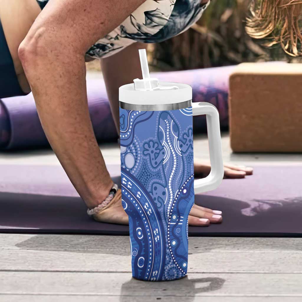 Australia Autism Awareness Tumbler With Handle Aboriginal Lizard Dot Painting