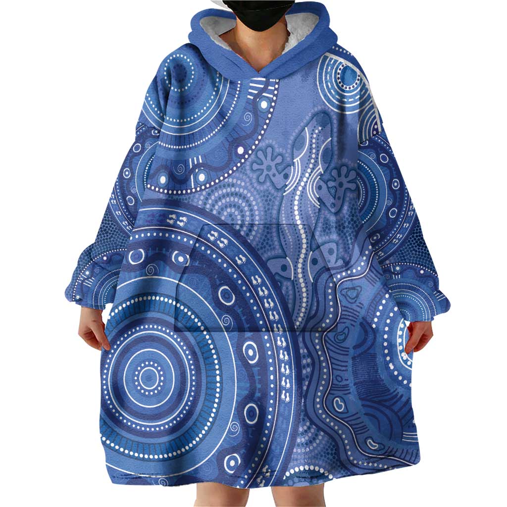 Australia Autism Awareness Wearable Blanket Hoodie Aboriginal Lizard Dot Painting