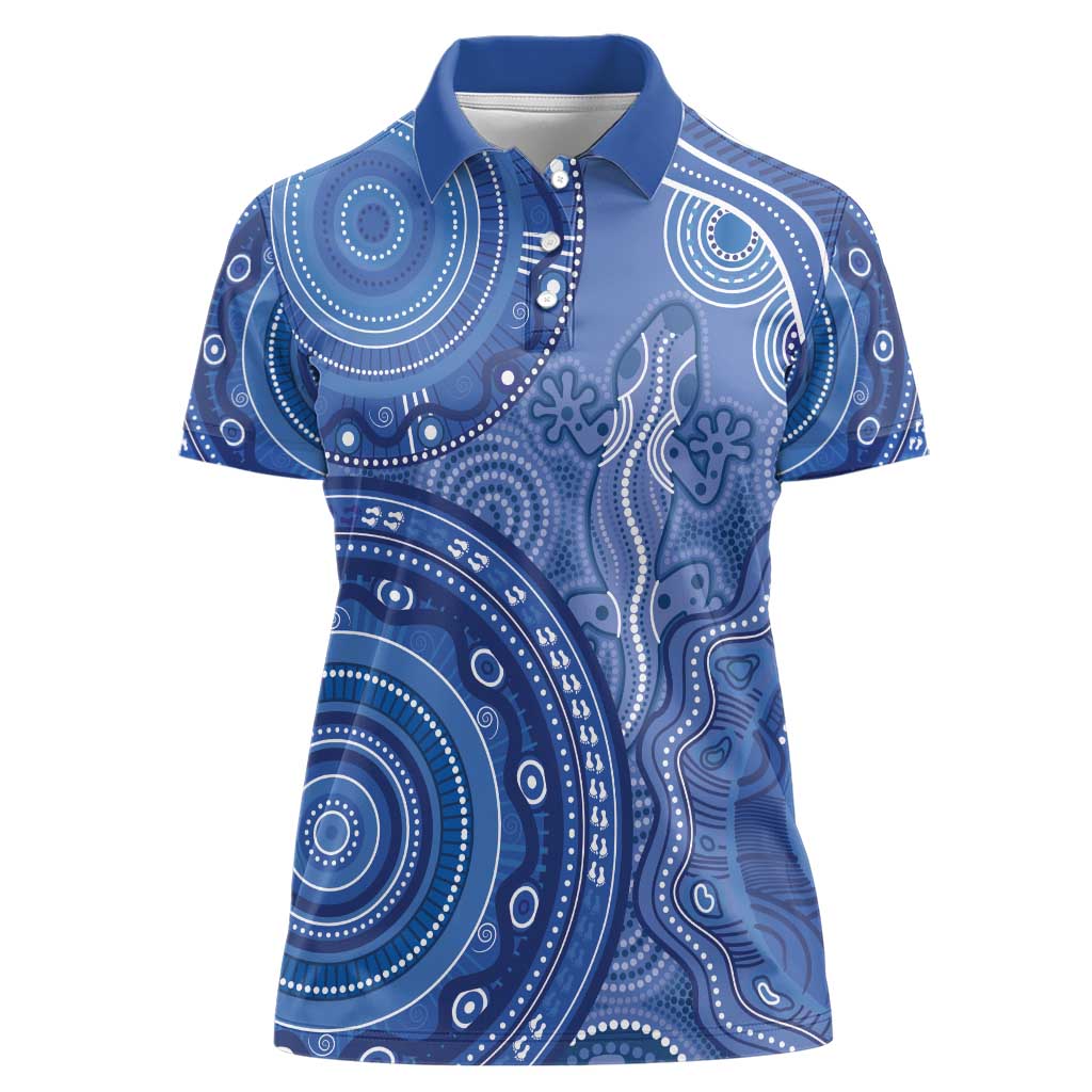 Australia Autism Awareness Women Polo Shirt Aboriginal Lizard Dot Painting