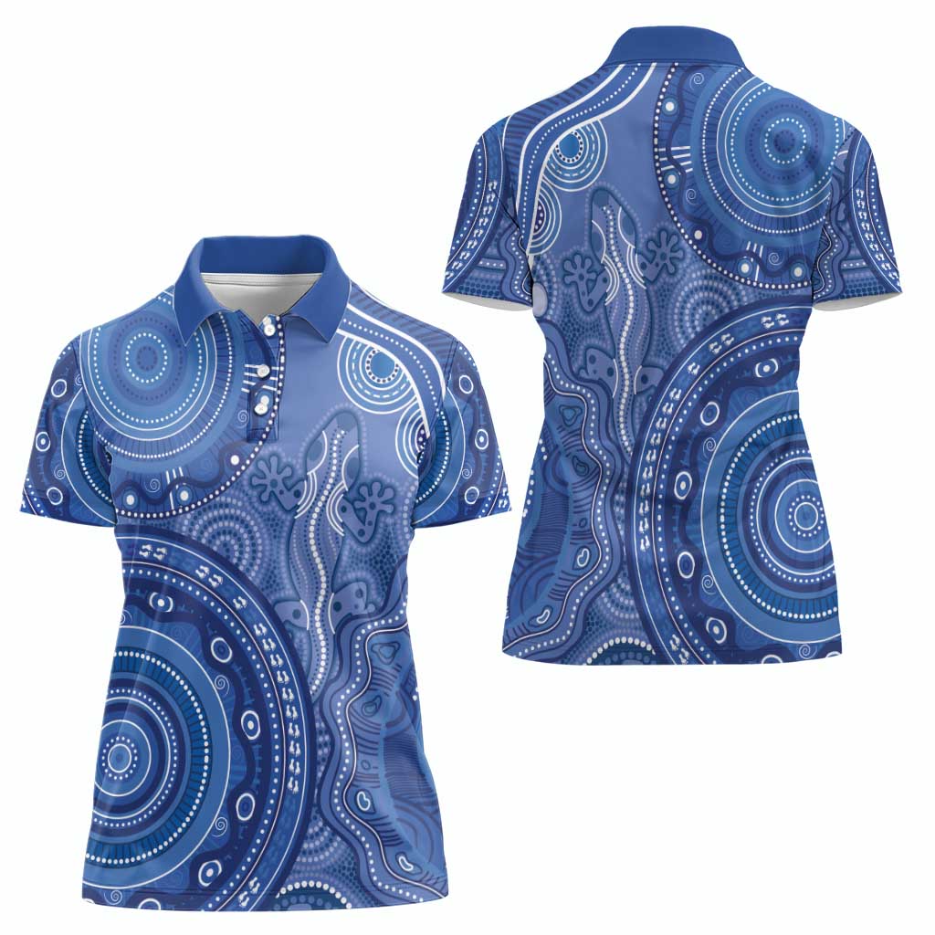 Australia Autism Awareness Women Polo Shirt Aboriginal Lizard Dot Painting
