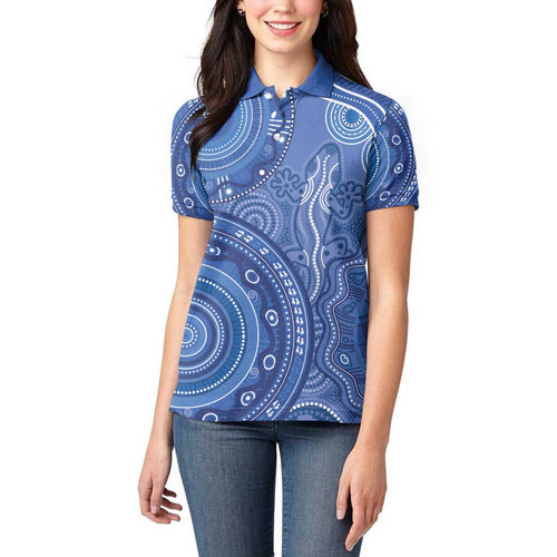 Australia Autism Awareness Women Polo Shirt Aboriginal Lizard Dot Painting