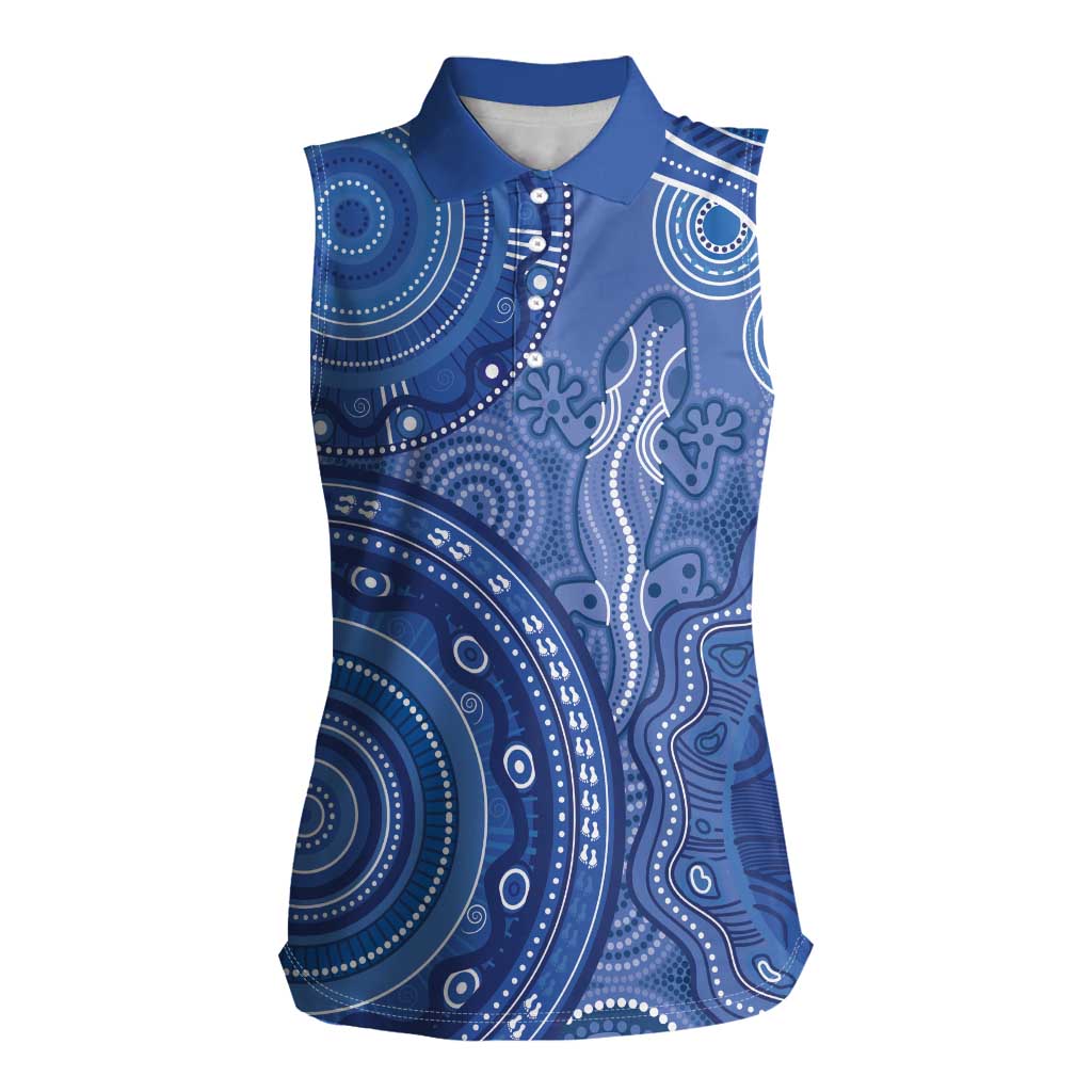 Australia Autism Awareness Women Sleeveless Polo Shirt Aboriginal Lizard Dot Painting
