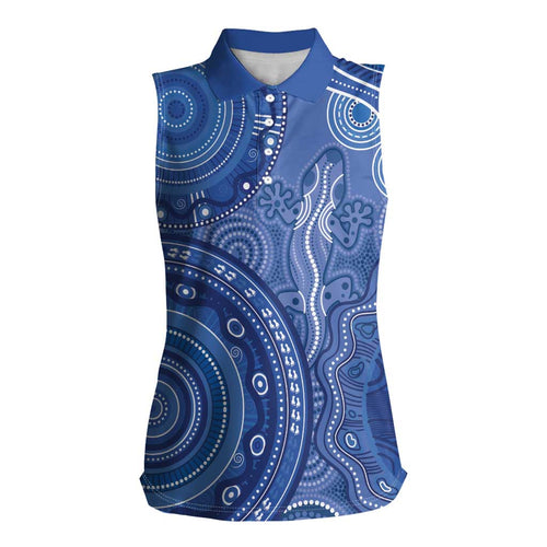 Australia Autism Awareness Women Sleeveless Polo Shirt Aboriginal Lizard Dot Painting