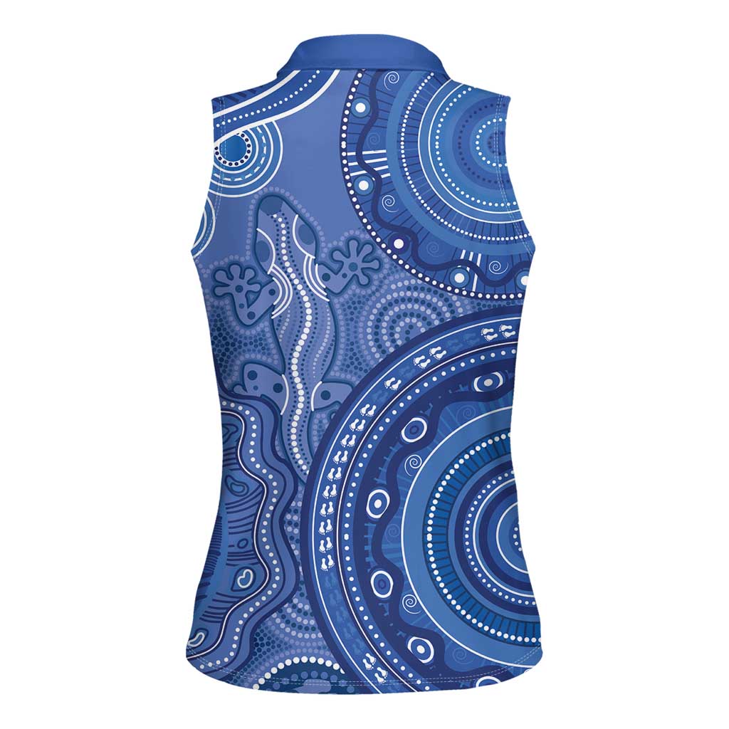 Australia Autism Awareness Women Sleeveless Polo Shirt Aboriginal Lizard Dot Painting