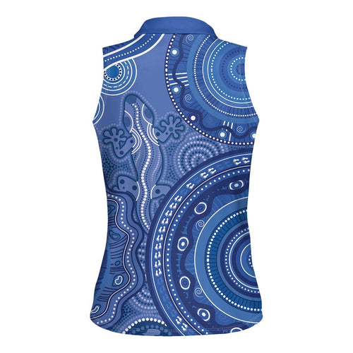 Australia Autism Awareness Women Sleeveless Polo Shirt Aboriginal Lizard Dot Painting