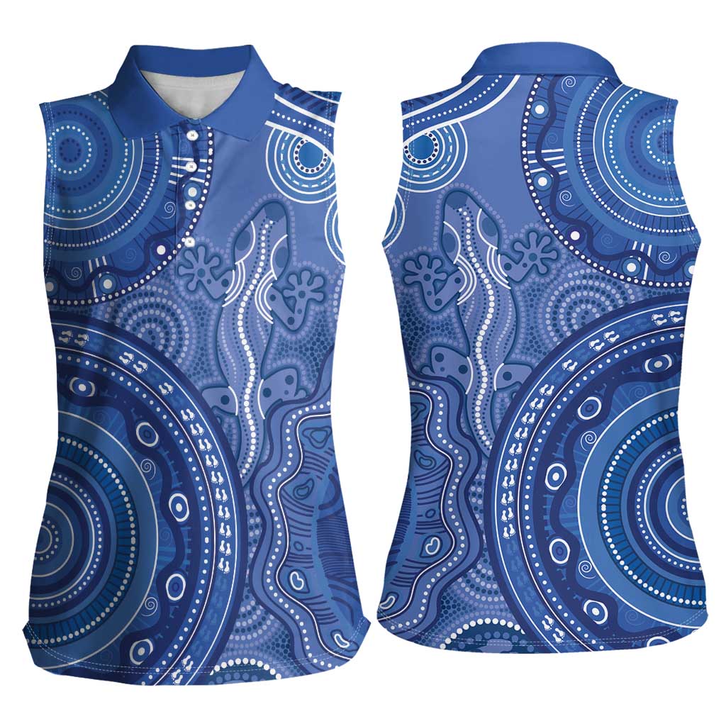 Australia Autism Awareness Women Sleeveless Polo Shirt Aboriginal Lizard Dot Painting