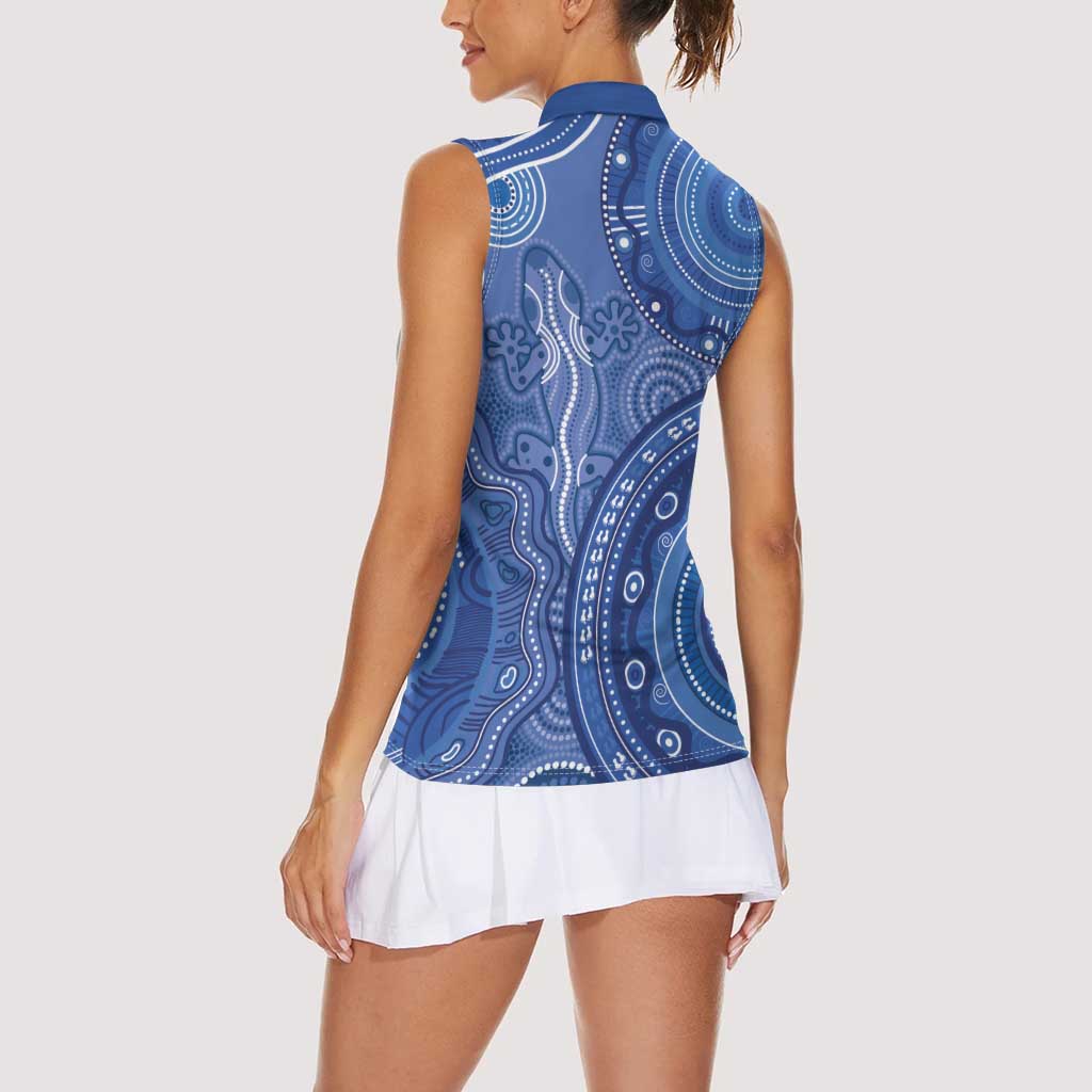 Australia Autism Awareness Women Sleeveless Polo Shirt Aboriginal Lizard Dot Painting