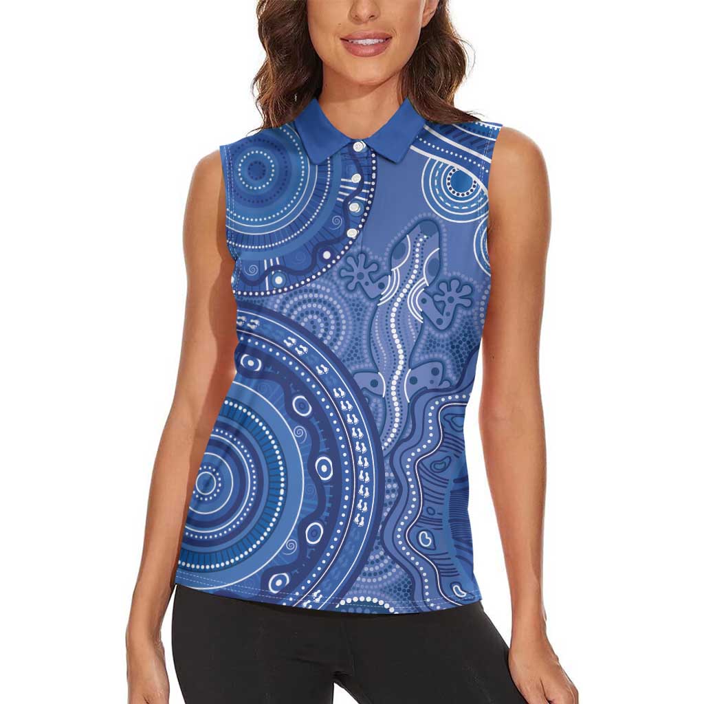 Australia Autism Awareness Women Sleeveless Polo Shirt Aboriginal Lizard Dot Painting