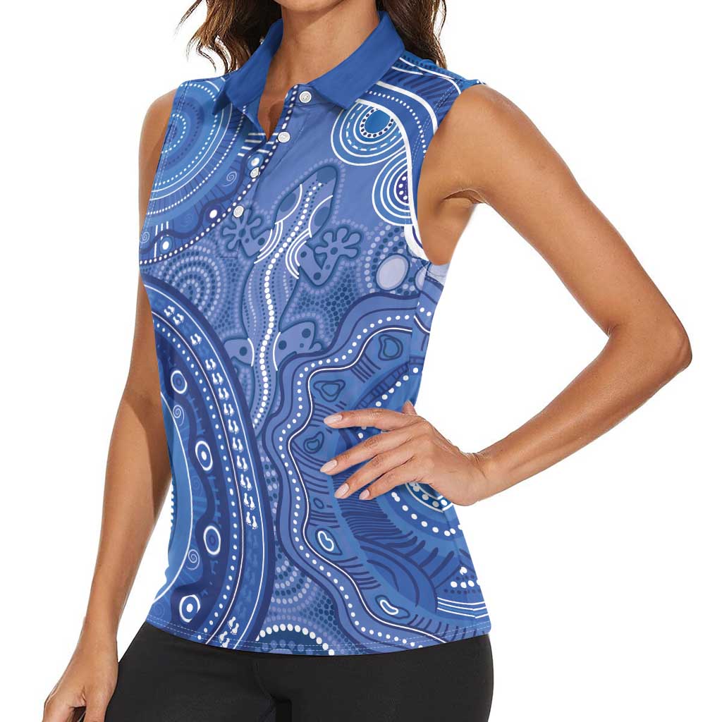 Australia Autism Awareness Women Sleeveless Polo Shirt Aboriginal Lizard Dot Painting