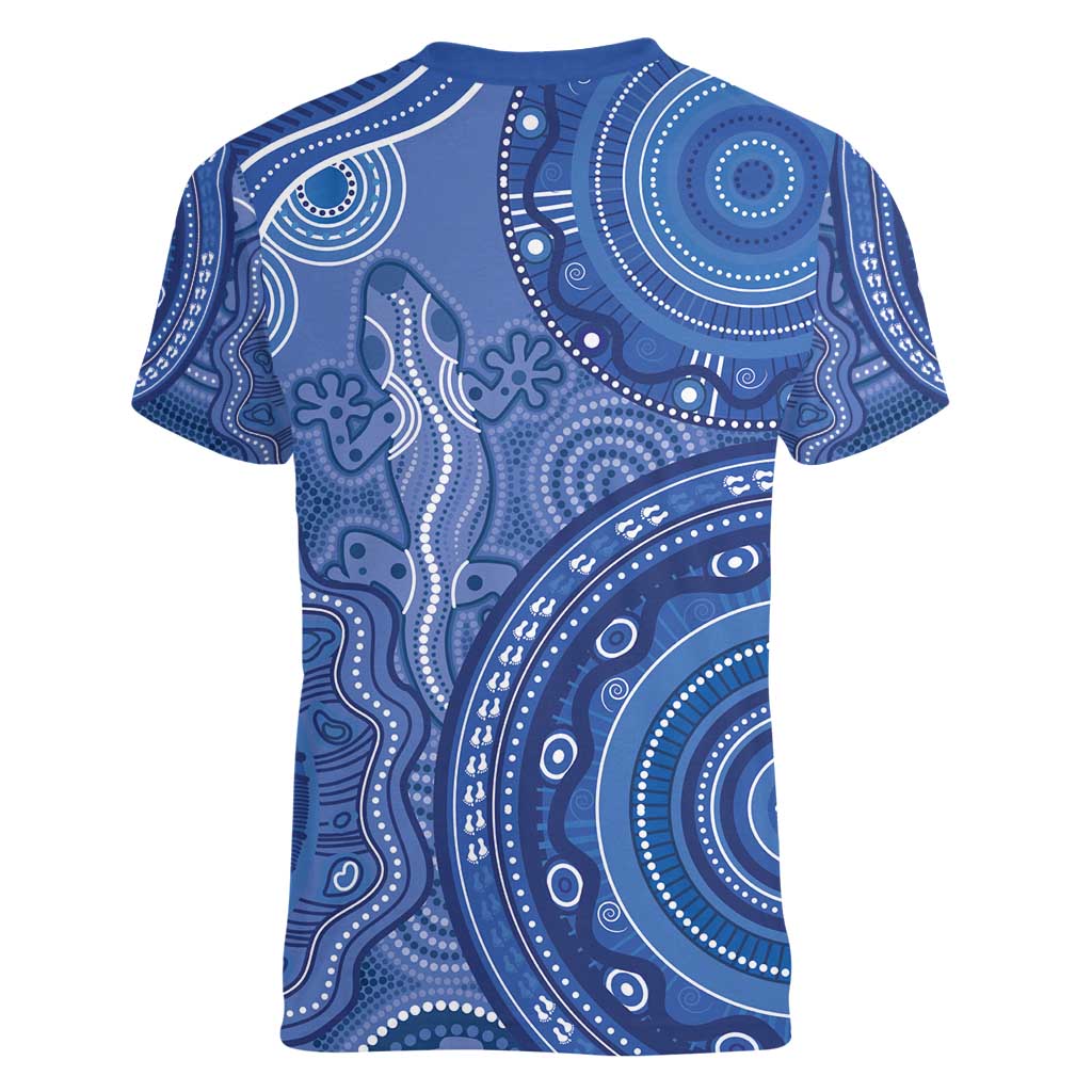 Australia Autism Awareness Women V-Neck T-Shirt Aboriginal Lizard Dot Painting