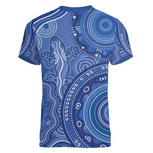 Australia Autism Awareness Women V-Neck T-Shirt Aboriginal Lizard Dot Painting