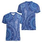 Australia Autism Awareness Women V-Neck T-Shirt Aboriginal Lizard Dot Painting