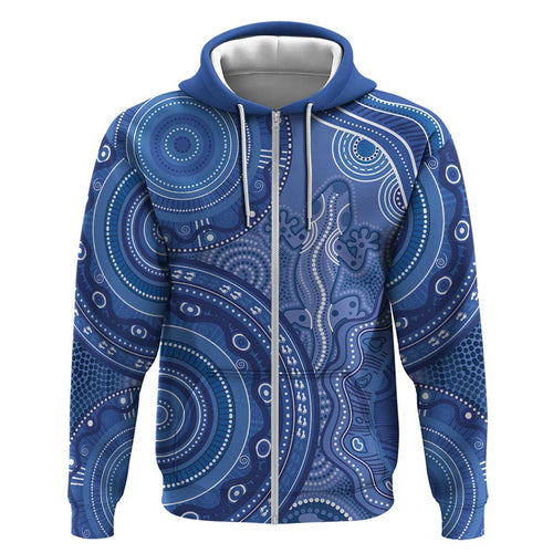 Australia Autism Awareness Zip Hoodie Aboriginal Lizard Dot Painting