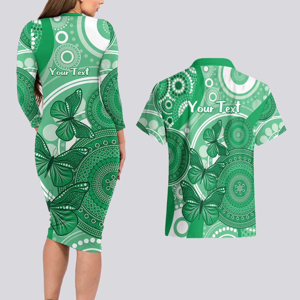 Personalised Australia Mental Health Awareness Month Couples Matching Long Sleeve Bodycon Dress and Hawaiian Shirt Your Mind Matter Aboriginal Art