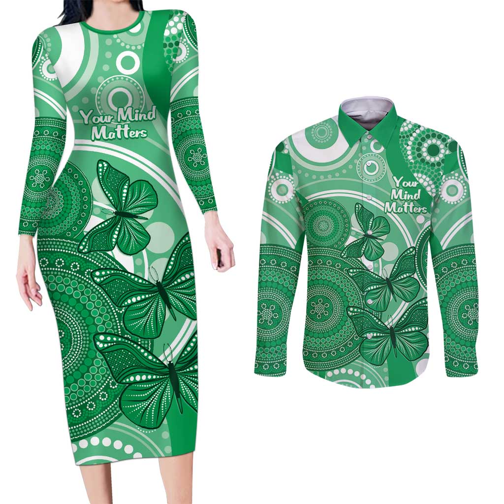 Personalised Australia Mental Health Awareness Month Couples Matching Long Sleeve Bodycon Dress and Long Sleeve Button Shirt Your Mind Matter Aboriginal Art