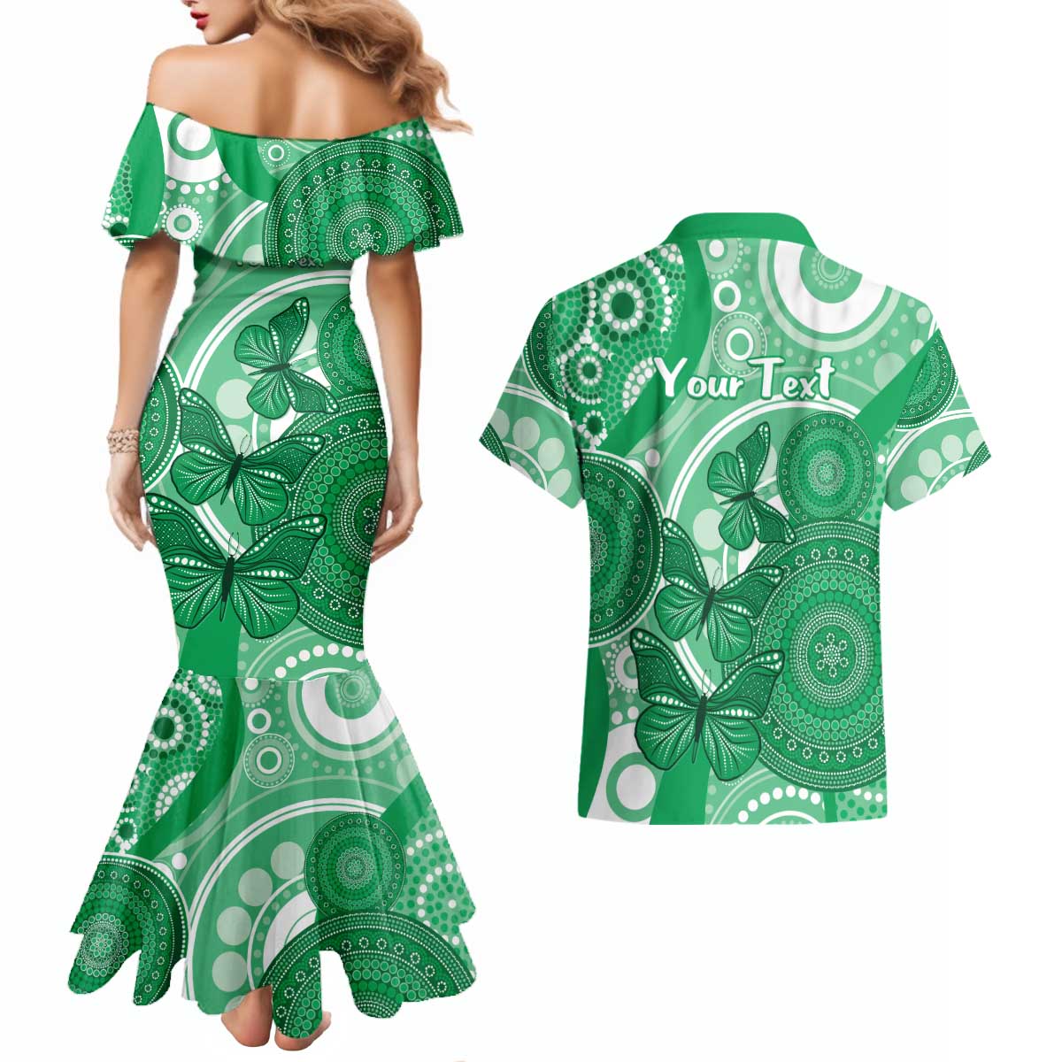 Personalised Australia Mental Health Awareness Month Couples Matching Mermaid Dress and Hawaiian Shirt Your Mind Matter Aboriginal Art