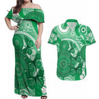 Personalised Australia Mental Health Awareness Month Couples Matching Off Shoulder Maxi Dress and Hawaiian Shirt Your Mind Matter Aboriginal Art