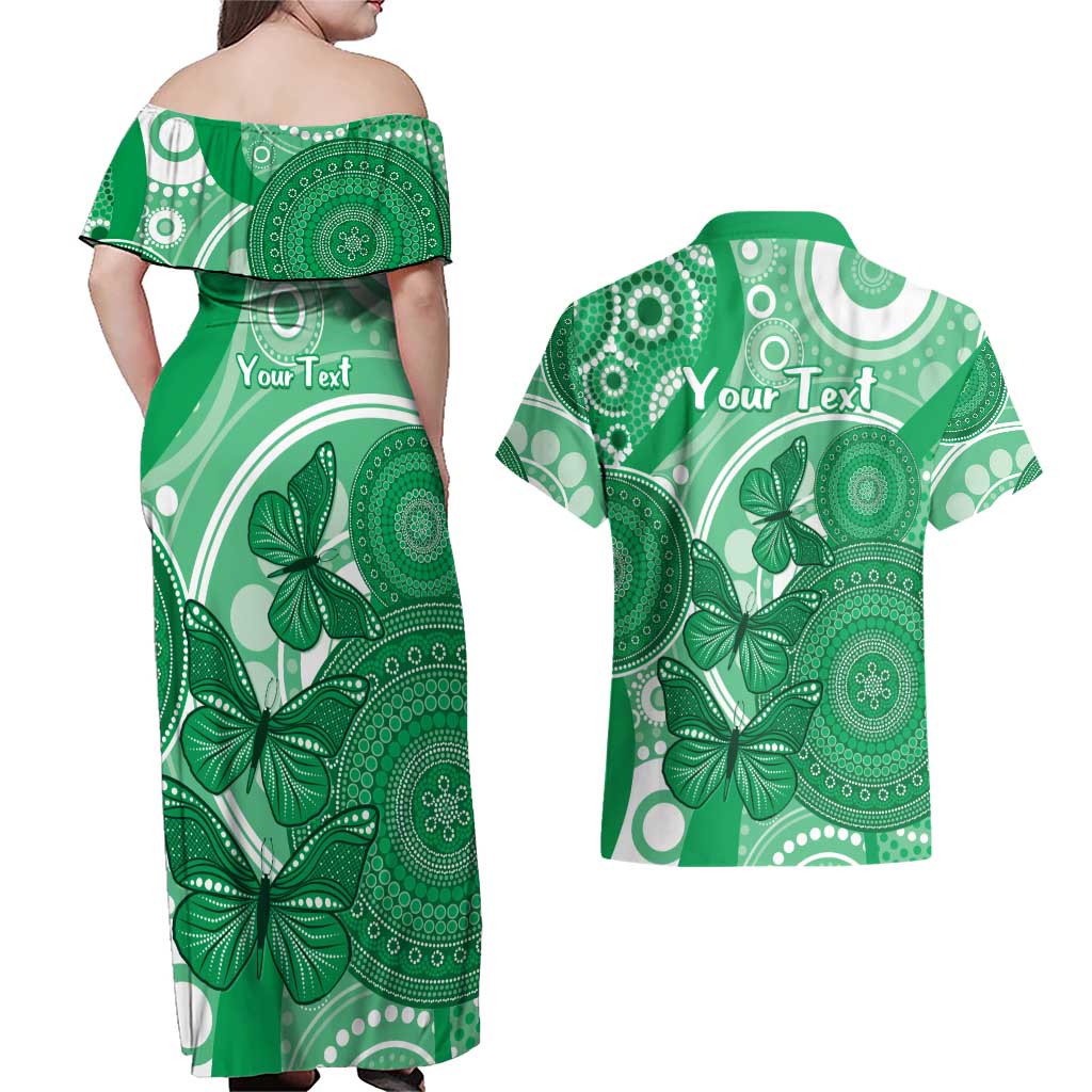 Personalised Australia Mental Health Awareness Month Couples Matching Off Shoulder Maxi Dress and Hawaiian Shirt Your Mind Matter Aboriginal Art