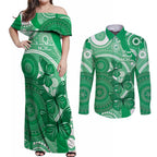 Personalised Australia Mental Health Awareness Month Couples Matching Off Shoulder Maxi Dress and Long Sleeve Button Shirt Your Mind Matter Aboriginal Art