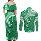 Personalised Australia Mental Health Awareness Month Couples Matching Off Shoulder Maxi Dress and Long Sleeve Button Shirt Your Mind Matter Aboriginal Art