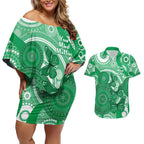 Personalised Australia Mental Health Awareness Month Couples Matching Off Shoulder Short Dress and Hawaiian Shirt Your Mind Matter Aboriginal Art