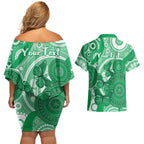 Personalised Australia Mental Health Awareness Month Couples Matching Off Shoulder Short Dress and Hawaiian Shirt Your Mind Matter Aboriginal Art