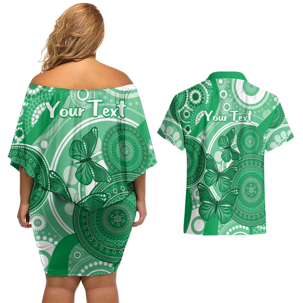 Personalised Australia Mental Health Awareness Month Couples Matching Off Shoulder Short Dress and Hawaiian Shirt Your Mind Matter Aboriginal Art
