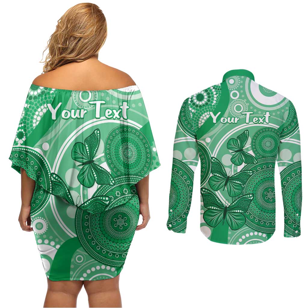 Personalised Australia Mental Health Awareness Month Couples Matching Off Shoulder Short Dress and Long Sleeve Button Shirt Your Mind Matter Aboriginal Art