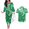 Personalised Australia Mental Health Awareness Month Couples Matching Off The Shoulder Long Sleeve Dress and Hawaiian Shirt Your Mind Matter Aboriginal Art