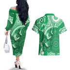 Personalised Australia Mental Health Awareness Month Couples Matching Off The Shoulder Long Sleeve Dress and Hawaiian Shirt Your Mind Matter Aboriginal Art