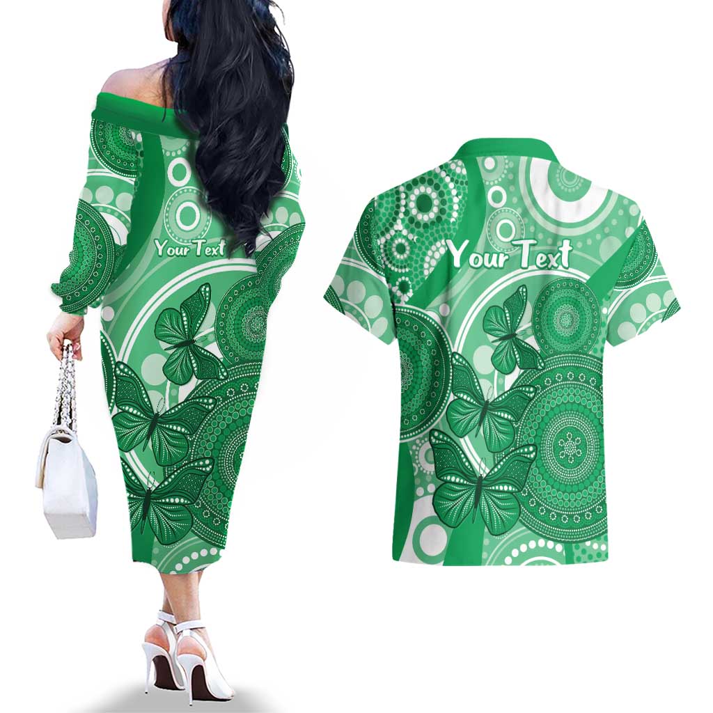 Personalised Australia Mental Health Awareness Month Couples Matching Off The Shoulder Long Sleeve Dress and Hawaiian Shirt Your Mind Matter Aboriginal Art