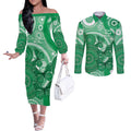 Personalised Australia Mental Health Awareness Month Couples Matching Off The Shoulder Long Sleeve Dress and Long Sleeve Button Shirt Your Mind Matter Aboriginal Art