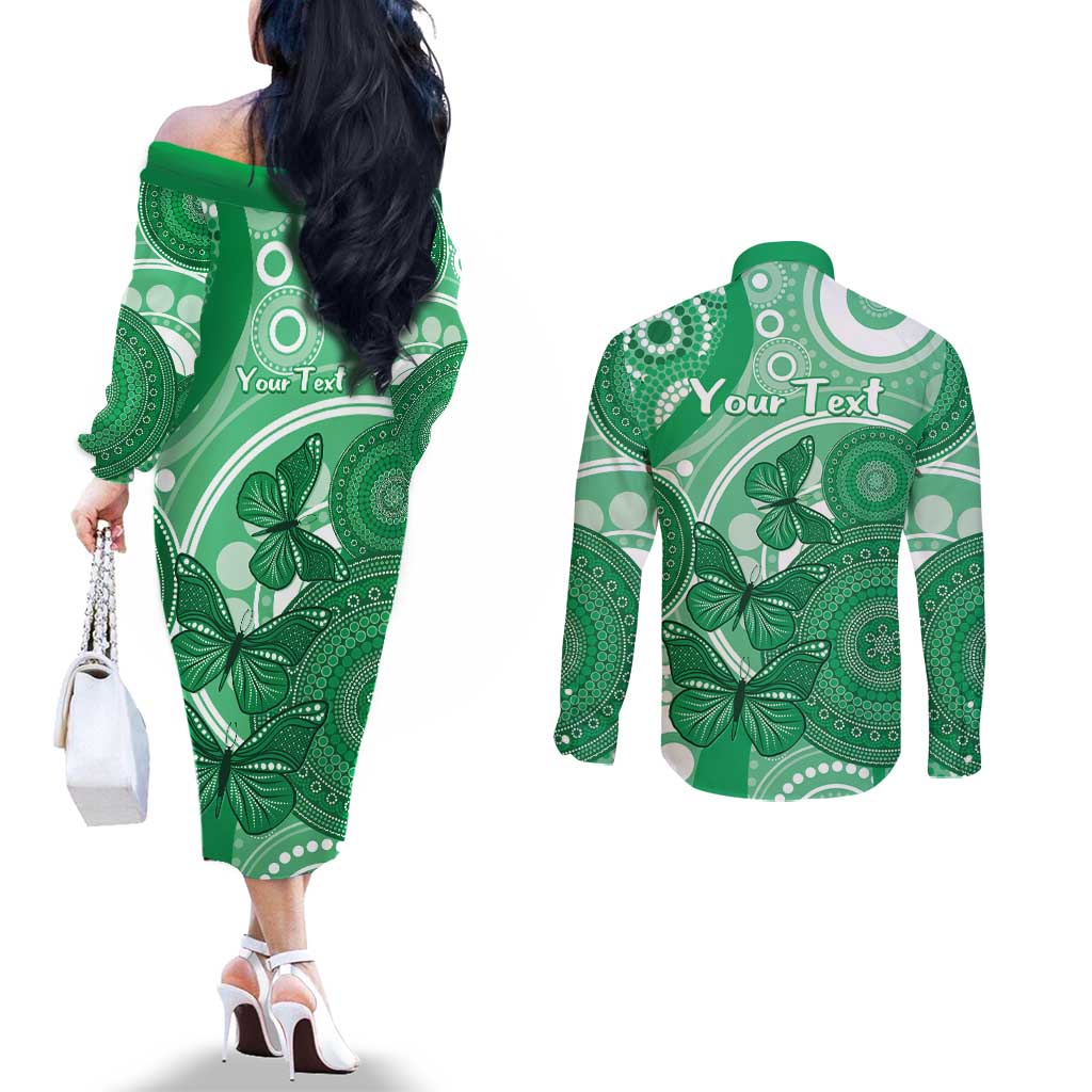 Personalised Australia Mental Health Awareness Month Couples Matching Off The Shoulder Long Sleeve Dress and Long Sleeve Button Shirt Your Mind Matter Aboriginal Art