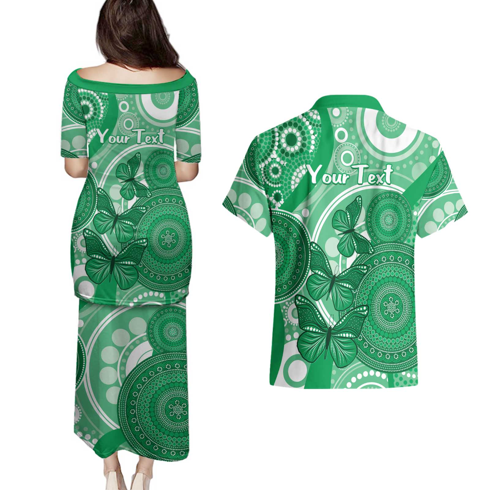Personalised Australia Mental Health Awareness Month Couples Matching Puletasi and Hawaiian Shirt Your Mind Matter Aboriginal Art