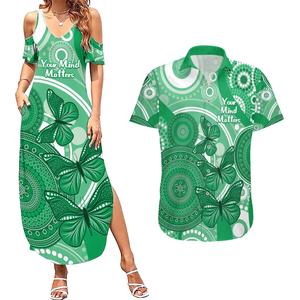 Personalised Australia Mental Health Awareness Month Couples Matching Summer Maxi Dress and Hawaiian Shirt Your Mind Matter Aboriginal Art