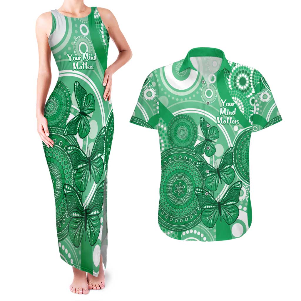 Personalised Australia Mental Health Awareness Month Couples Matching Tank Maxi Dress and Hawaiian Shirt Your Mind Matter Aboriginal Art