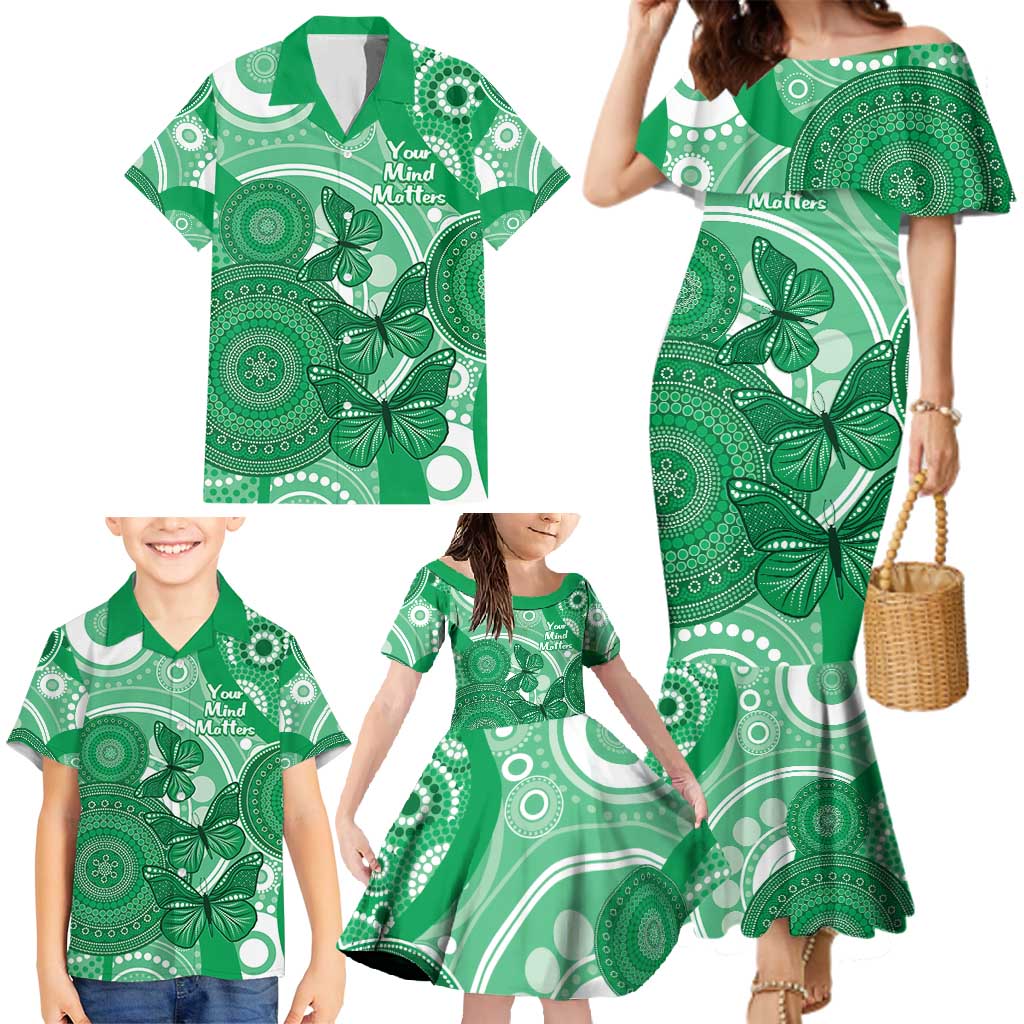 Personalised Australia Mental Health Awareness Month Family Matching Mermaid Dress and Hawaiian Shirt Your Mind Matter Aboriginal Art