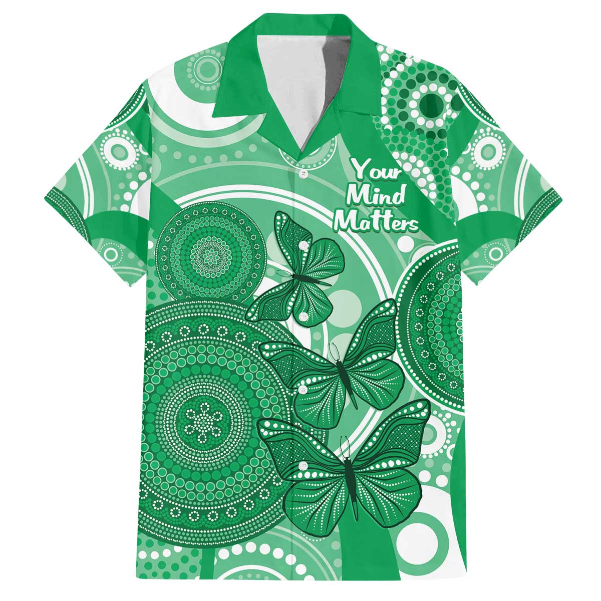 Personalised Australia Mental Health Awareness Month Family Matching Off The Shoulder Long Sleeve Dress and Hawaiian Shirt Your Mind Matter Aboriginal Art