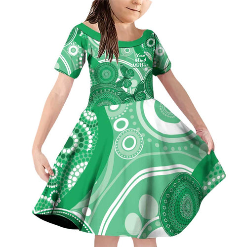 Personalised Australia Mental Health Awareness Month Family Matching Off Shoulder Short Dress and Hawaiian Shirt Your Mind Matter Aboriginal Art