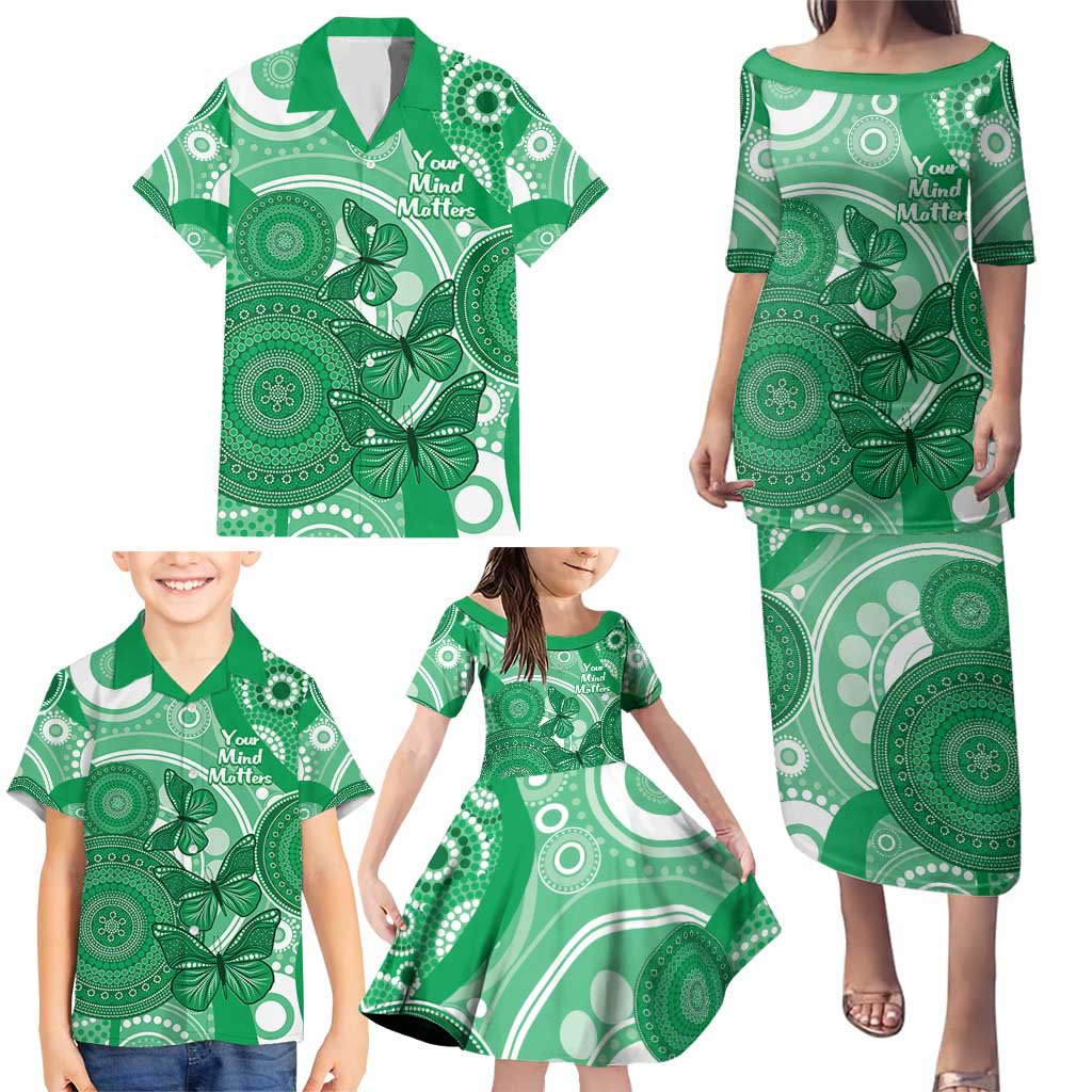 Personalised Australia Mental Health Awareness Month Family Matching Puletasi and Hawaiian Shirt Your Mind Matter Aboriginal Art