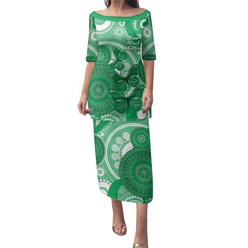Personalised Australia Mental Health Awareness Month Family Matching Puletasi and Hawaiian Shirt Your Mind Matter Aboriginal Art