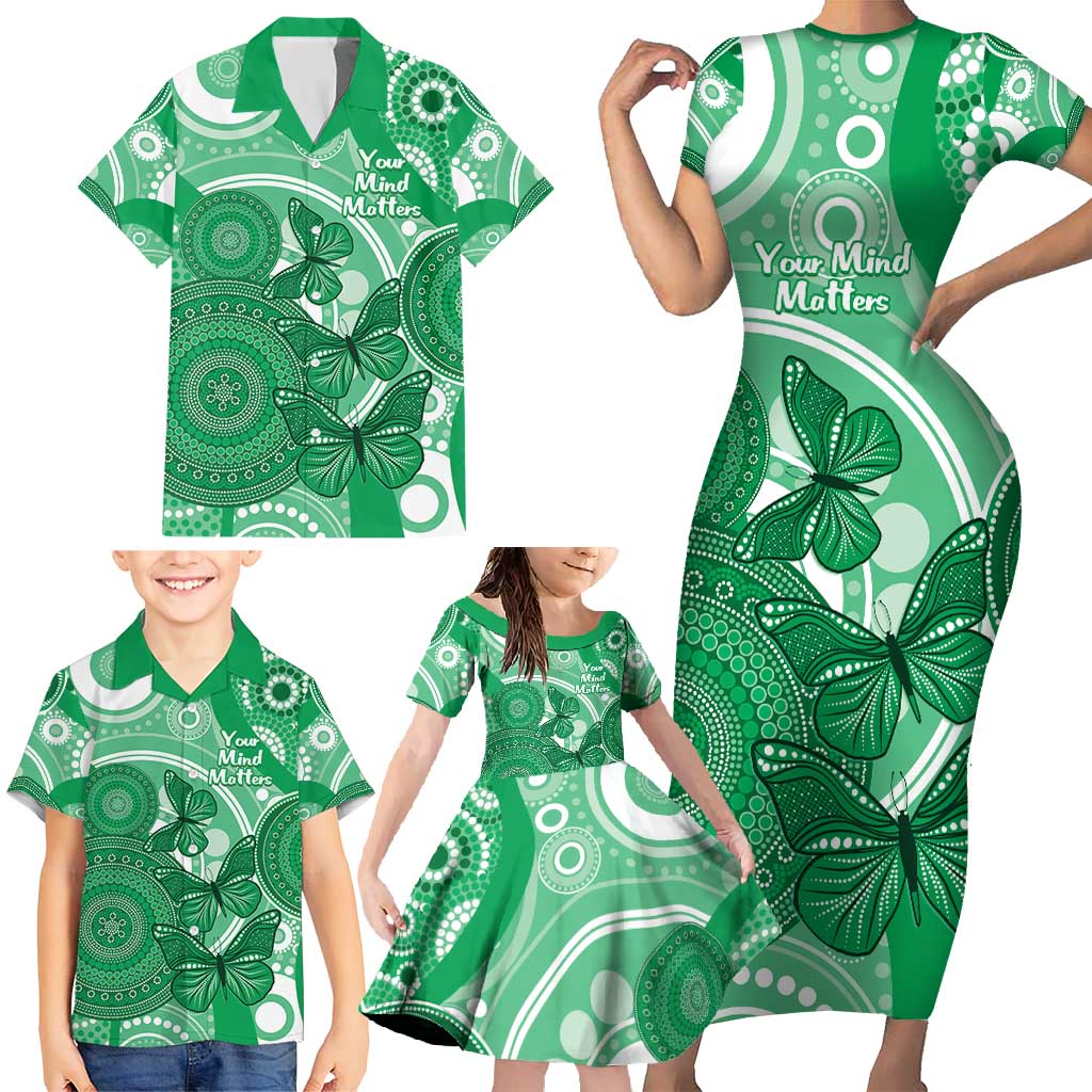 Personalised Australia Mental Health Awareness Month Family Matching Short Sleeve Bodycon Dress and Hawaiian Shirt Your Mind Matter Aboriginal Art