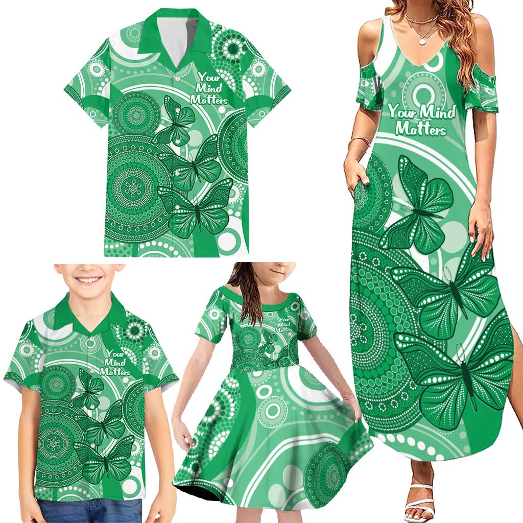 Personalised Australia Mental Health Awareness Month Family Matching Summer Maxi Dress and Hawaiian Shirt Your Mind Matter Aboriginal Art