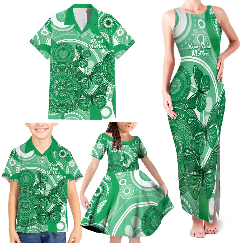 Personalised Australia Mental Health Awareness Month Family Matching Tank Maxi Dress and Hawaiian Shirt Your Mind Matter Aboriginal Art