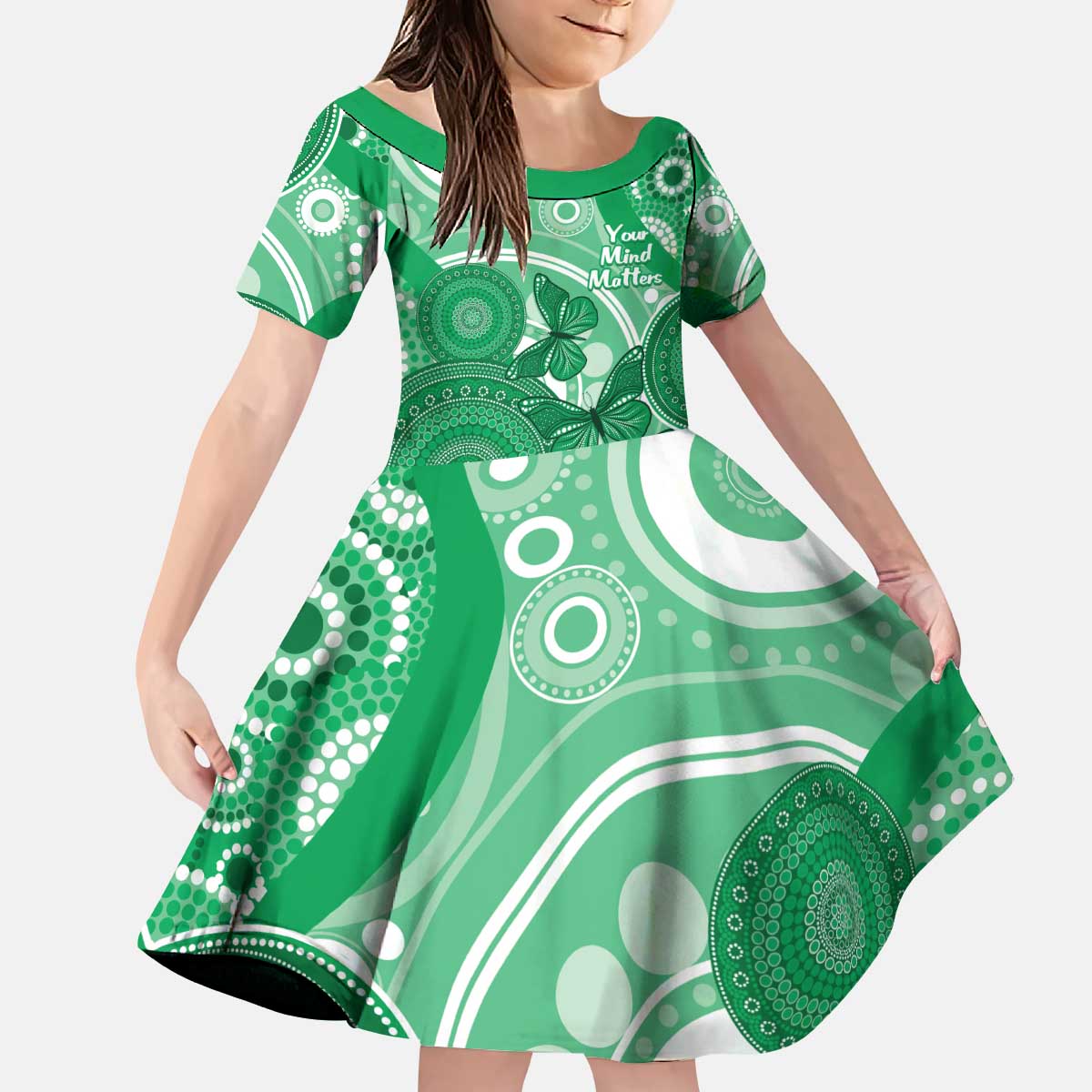 Personalised Australia Mental Health Awareness Month Kid Short Sleeve Dress Your Mind Matter Aboriginal Art