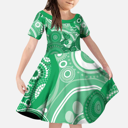 Personalised Australia Mental Health Awareness Month Kid Short Sleeve Dress Your Mind Matter Aboriginal Art