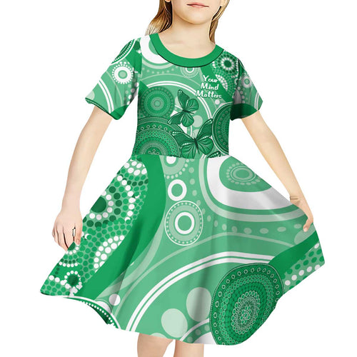 Personalised Australia Mental Health Awareness Month Kid Short Sleeve Dress Your Mind Matter Aboriginal Art
