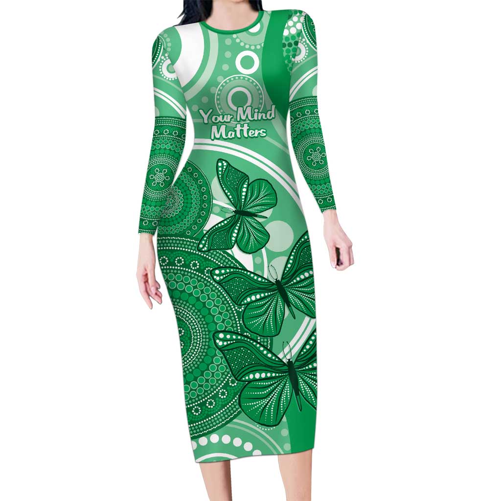 Personalised Australia Mental Health Awareness Month Long Sleeve Bodycon Dress Your Mind Matter Aboriginal Art
