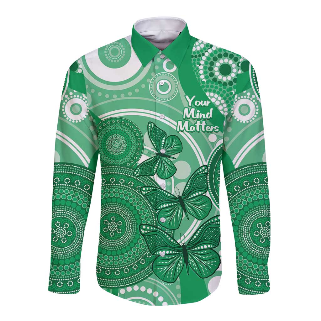 Personalised Australia Mental Health Awareness Month Long Sleeve Button Shirt Your Mind Matter Aboriginal Art