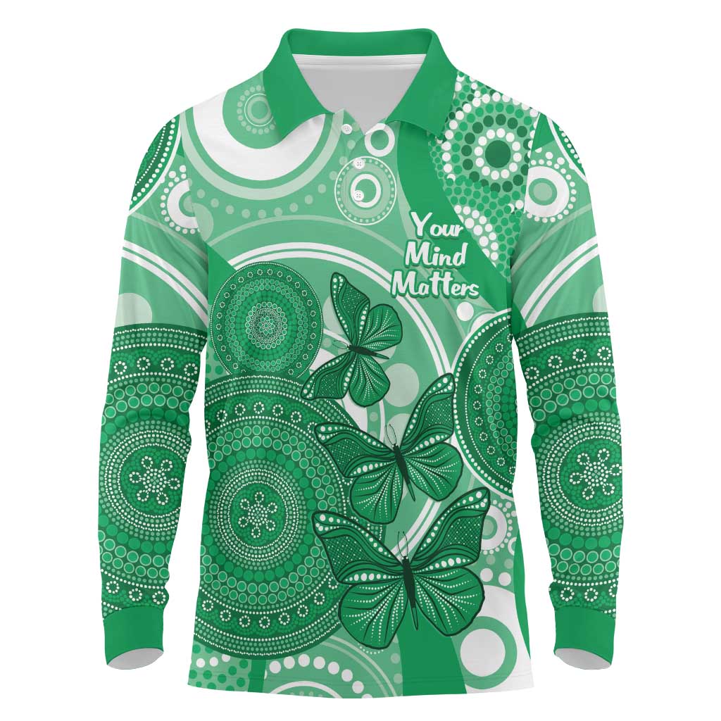 Personalised Australia Mental Health Awareness Month Long Sleeve Polo Shirt Your Mind Matter Aboriginal Art